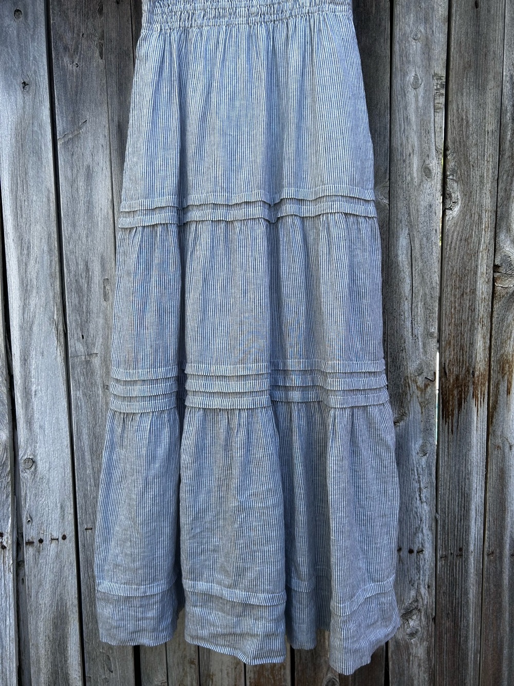 Quince Linen Tiered Maxi Dress Blue Pinstripe S - Picture 14 of 16